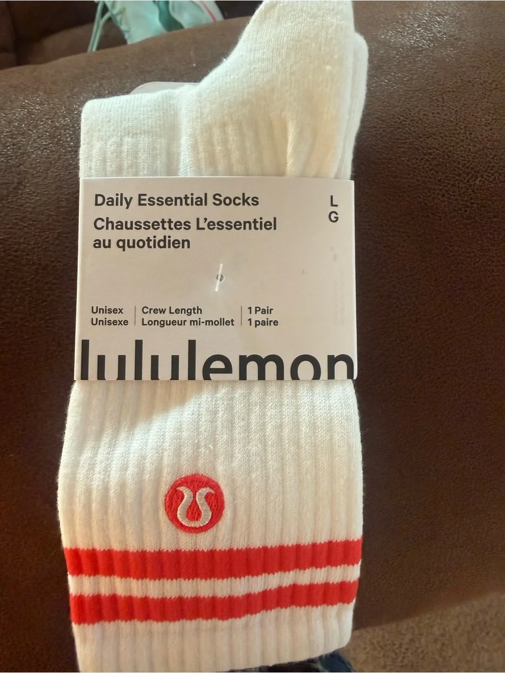 lululemon athletica White Crew Socks with Red Stripe Logo